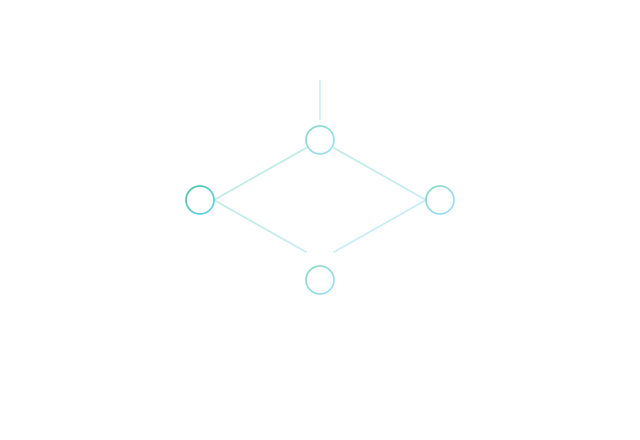 Abstract hub nodes linking outward on transparent background