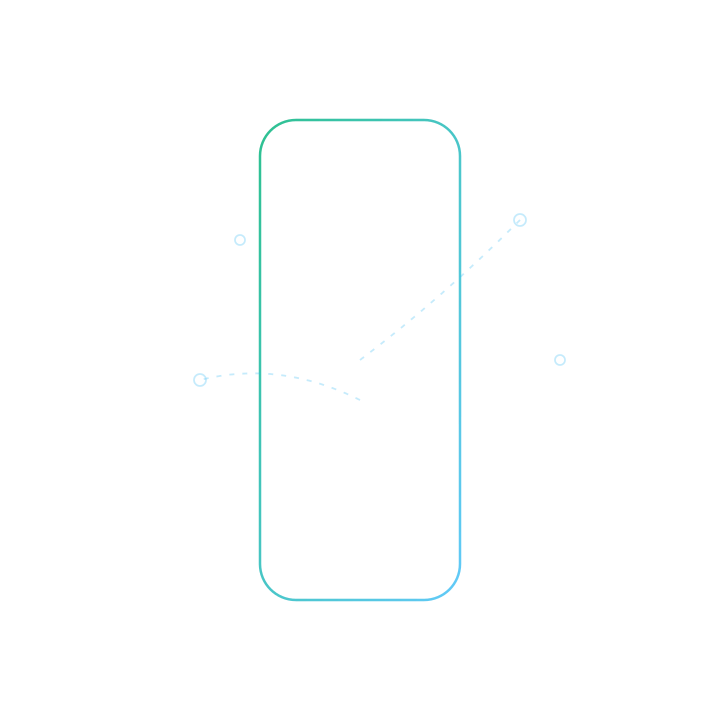 Abstract transparent outline suggesting a handheld client and orbiting signals
