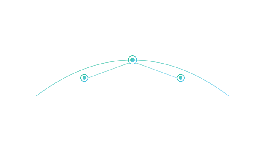 Abstract transparent arc of nodes suggesting flowing value